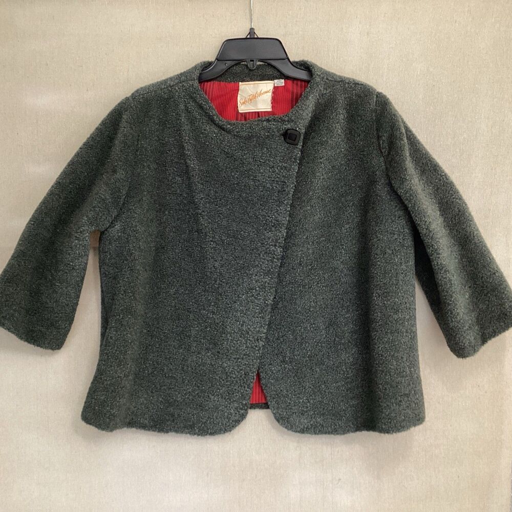 saks fifth avenue cropped jacket sz L dark gray classic 3/4” sleeve